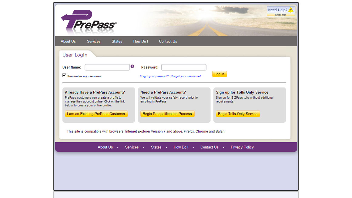 PrePass Customer Login