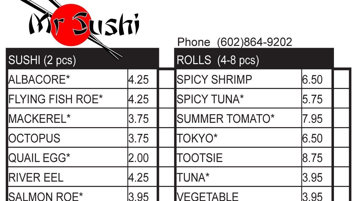Mr Sushi Menu