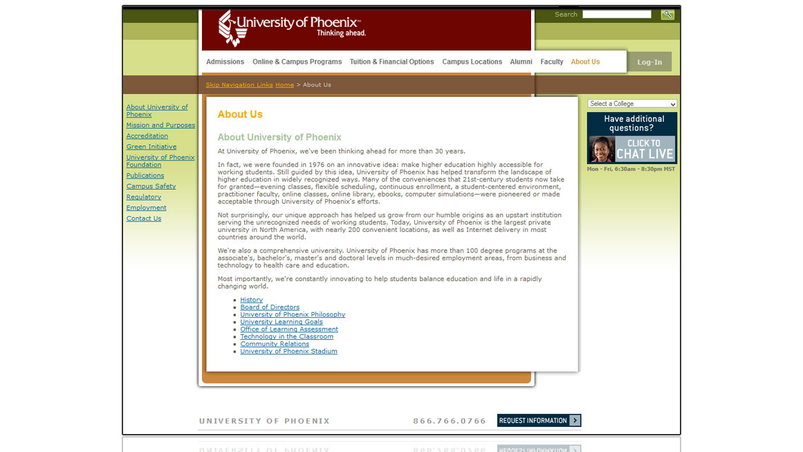 University of Phoenix Home Page