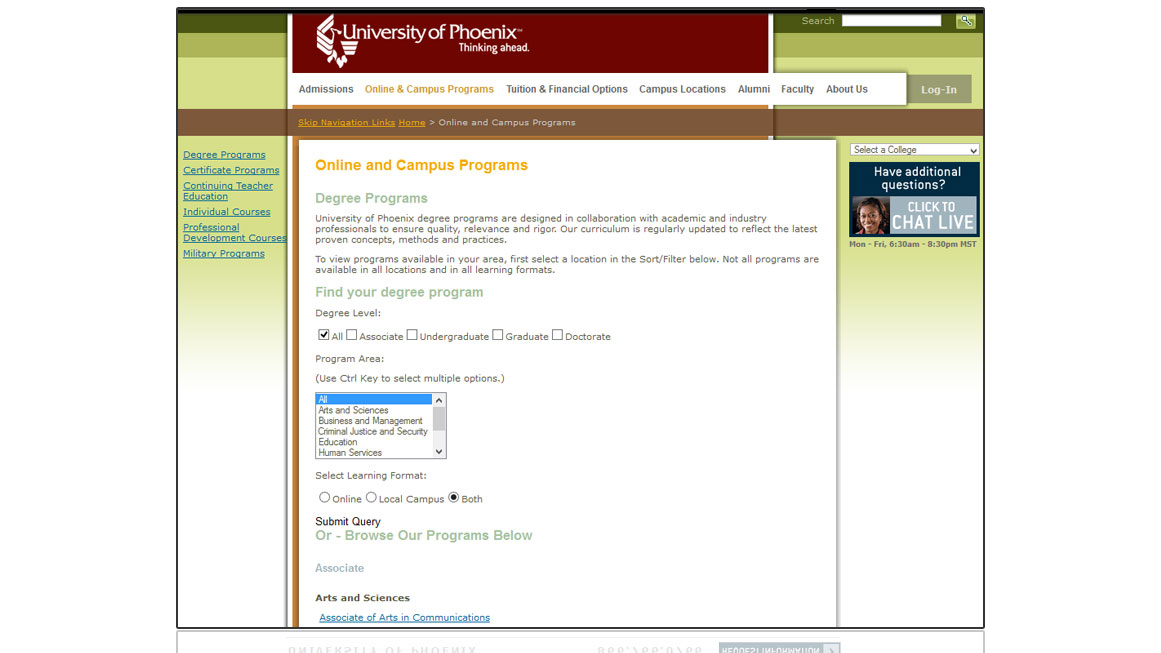 University of Phoenix Campus Page